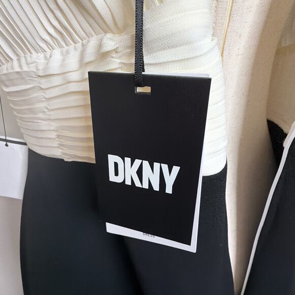 DKNY Women's 8 Semi Formal Cocktail Dress Sleeveless IVORY Bodice BLACK Skirt - Picture 8 of 16